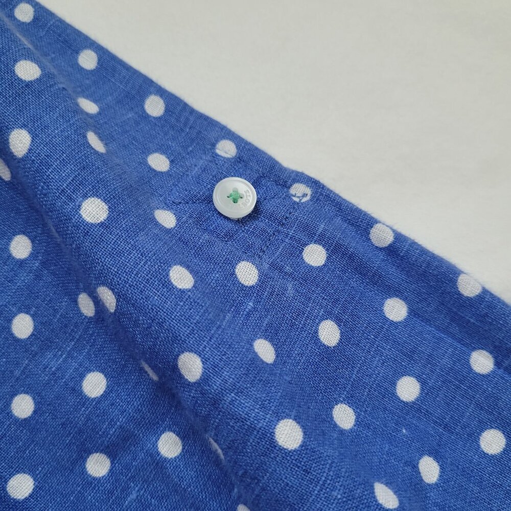 Talbots Polka Dot Shirt Button Up 100% Linen Medium Preppy Coastal Chic Classic - Picture 3 of 11